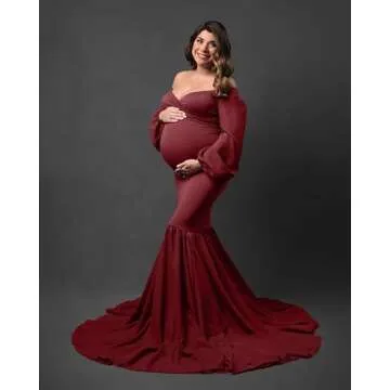 Saslax Burgundy Chiffon Sleeve Maternity Dress for Photoshoots
