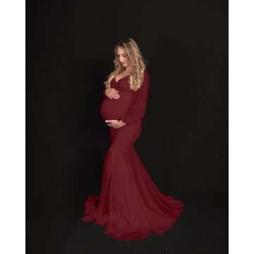 Saslax Burgundy Chiffon Sleeve Maternity Dress for Photoshoots