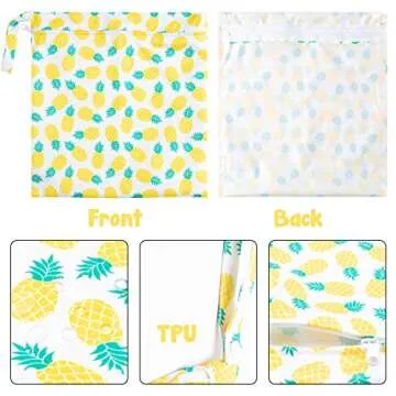 R HORSE 5Pcs Waterproof Reusable Diaper Baby Cloth Wet Dry Bags with 2 Zippered Pockets Summer Travel Beach Pool Bag with Pineapple Flamingo Cactus Pattern(3 Sizes)