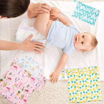 R HORSE 5Pcs Waterproof Reusable Diaper Baby Cloth Wet Dry Bags with 2 Zippered Pockets Summer Travel Beach Pool Bag with Pineapple Flamingo Cactus Pattern(3 Sizes)