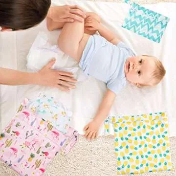R HORSE 5Pcs Waterproof Reusable Diaper Baby Cloth Wet Dry Bags with 2 Zippered Pockets Summer Travel Beach Pool Bag with Pineapple Flamingo Cactus Pattern(3 Sizes)