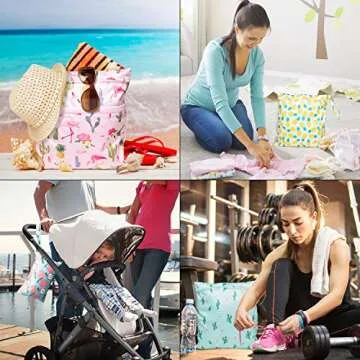R HORSE 5Pcs Waterproof Reusable Diaper Baby Cloth Wet Dry Bags with 2 Zippered Pockets Summer Travel Beach Pool Bag with Pineapple Flamingo Cactus Pattern(3 Sizes)