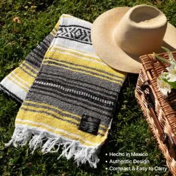 Benevolence LA Authentic Handwoven Mexican Blanket | Yoga Blankets, Outdoor, Picnic, Beach, Camping | Equestrian Saddle | Serape 50x70 inches - Sunshine, Pack of 1