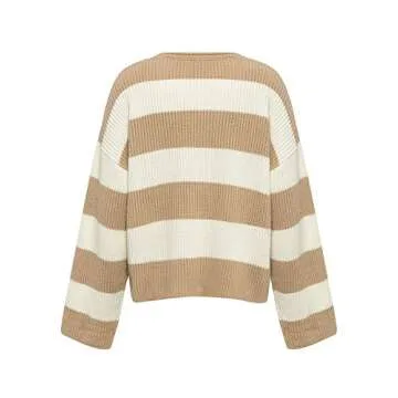BerryGo Women's Casual Color Block Crew Neck Knitted Pullover Sweater Jumper Tops Light Apricot-S