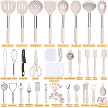 Silicone Cooking Utensil Set, Umite Chef 43 PCS Heat Resistant Kitchen Utensil Gadgets Set-Stainless...