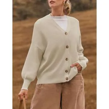 ZESICA Women's Casual Long Sleeve Cardigan V Neck Button Down Open Front Knit Loose Oversized Sweater Coat,Sand,Medium