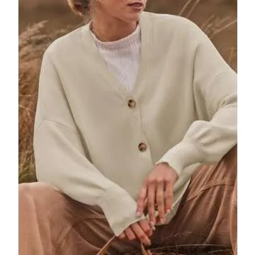 ZESICA Women's Casual Long Sleeve Cardigan V Neck Button Down Open Front Knit Loose Oversized Sweater Coat,Sand,Medium