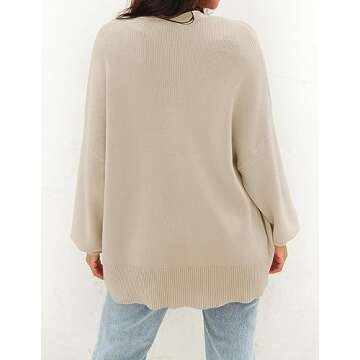 ZESICA Women's Casual Long Sleeve Cardigan V Neck Button Down Open Front Knit Loose Oversized Sweater Coat,Sand,Medium