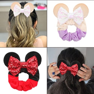 Stylish 4 Pcs Velvet Mouse Ears Scrunchies for All