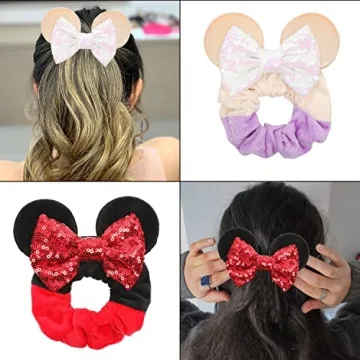 Stylish 4 Pcs Velvet Mouse Ears Scrunchies for All