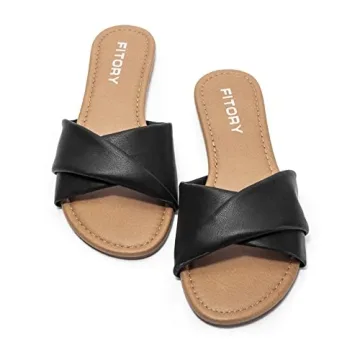 FITORY Women's Black Flat Sandals Summer Comfort Size 6