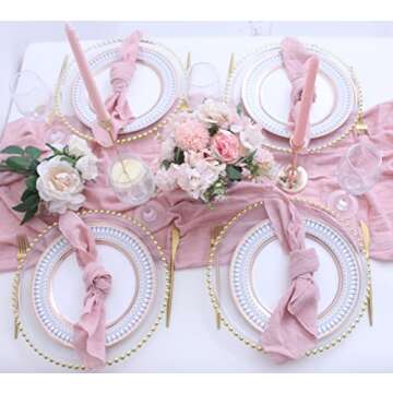 Dinner Cloth Napkins Set of 10,Gauze Napkins 100% Natural Soft Cotton,Washable Fall Cloth Napkins for Weddings Decorative Bridal Shower Family Everyday Use,40 * 40cm (16 * 16 inches),Dusty Pink