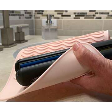 Heat Resistant Silicone Travel Mat for Curling Irons, Flat Irons, Hot Tools - 9"x6" - for Small or Large Vanities - Blush Pink