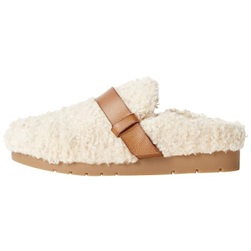 Amazon Essentials Women's Backless Shearling Memory Foam Mule, Ivory Tan Shearling, 7.5