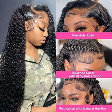 Doheroine 13x4 Curly Wigs for Women 180 Density 24 Inches Brazilian Virgin with Baby Hair Deep Curly Lace Front Wigs Human Hair Pre Plucked Lace Front Wigs Natural Black Color