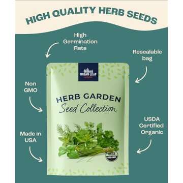 Organic Herb Seeds for Planting, Indoor Outdoor and Hydroponic Garden, incl Basil Cilantro Mint and ...