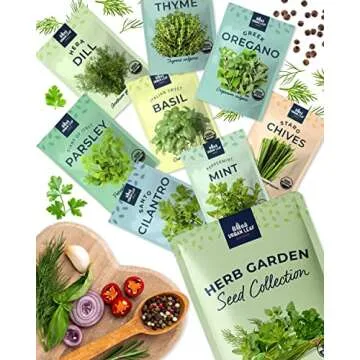Organic Herb Seeds for Planting, Indoor Outdoor and Hydroponic Garden, incl Basil Cilantro Mint and Dill Seeds, Non GMO and USDA Certified Organic, Gardening Variety Pack