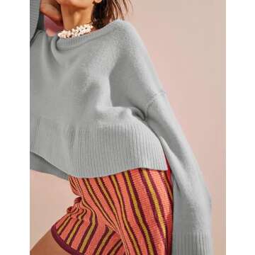 TAQCUX Womens Lightweight Sweaters Crewneck Bell-Style Sleeve Batwing Knit Tops Slouchy Soft Pullove...