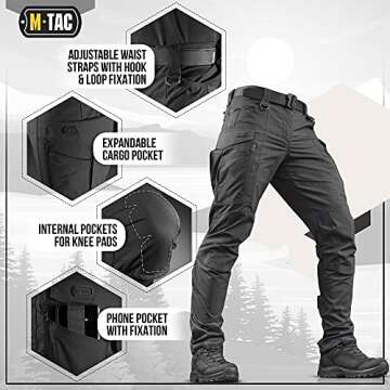 M-Tac Conquistador Flex Tactical Pants - Military Style Men's Cargo Pants with Pockets (Black, W40 / L36)