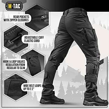 M-Tac Conquistador Flex Tactical Pants - Military Style Men's Cargo Pants with Pockets (Black, W40 / L36)