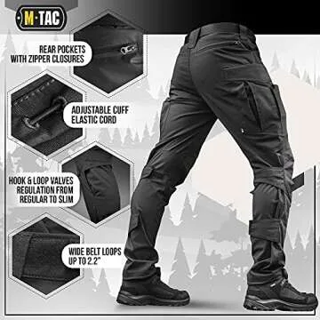M-Tac Conquistador Flex Tactical Pants - Military Style Men's Cargo Pants with Pockets (Black, W40 / L36)