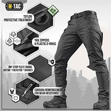 M-Tac Conquistador Flex Tactical Pants - Military Style Men's Cargo Pants with Pockets (Black, W40 / L36)