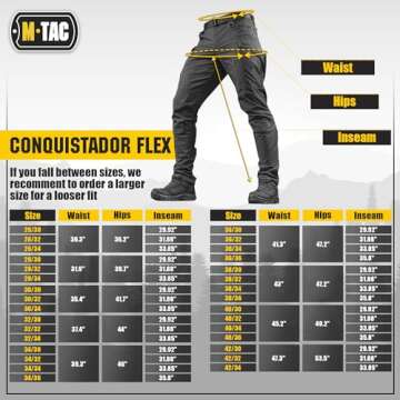 M-Tac Conquistador Flex Tactical Pants - Military Style Men's Cargo Pants with Pockets (Black, W40 / L36)