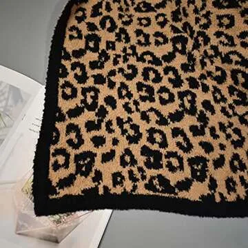 Jazzco Fluffy Leopard Knitted Throw Blanket Fringe Lightweight Cozy Bed Blanket Soft Throw Blanket fit Couch Sofa Suitable for All Season,Leopard