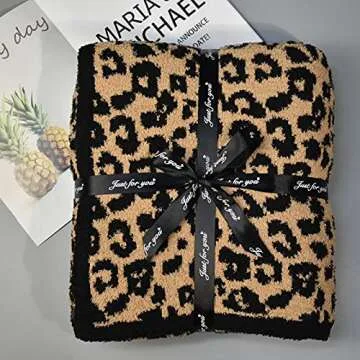 Jazzco Fluffy Leopard Knitted Throw Blanket Fringe Lightweight Cozy Bed Blanket Soft Throw Blanket fit Couch Sofa Suitable for All Season,Leopard
