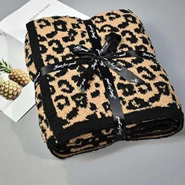 Jazzco Fluffy Leopard Knitted Throw Blanket Fringe Lightweight Cozy Bed Blanket Soft Throw Blanket fit Couch Sofa Suitable for All Season,Leopard