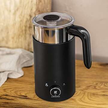 ZWILLING Enfinigy Milk Frother, Hot and Cold Foam Electric Milk Frother, Velvety, Creamy Microbubbles for Milk and Plant-based Milk Substitutes - Black