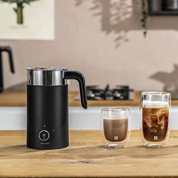 ZWILLING Enfinigy Milk Frother, Hot and Cold Foam Electric Milk Frother, Velvety, Creamy Microbubbles for Milk and Plant-based Milk Substitutes - Black