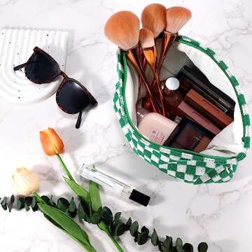 ZLFSRQ 2Pcs Checkered Makeup Bag for Women Large Cosmetic Bag Set Travel Toiletry Bag Makeup Pouch B...