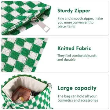 ZLFSRQ 2Pcs Checkered Makeup Bag for Women Large Cosmetic Bag Set Travel Toiletry Bag Makeup Pouch Bag for Purse Green Zipper Storage Bag Organizer Cute Small Aesthetic Girls Car Essentials Bag