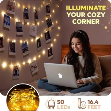 50 LED Warm White Fairy Lights with Photo Clips 16.4 ft