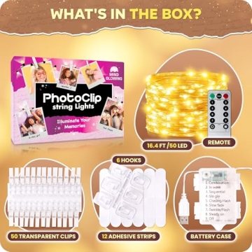 50 LED Warm White Fairy Lights with Photo Clips 16.4 ft