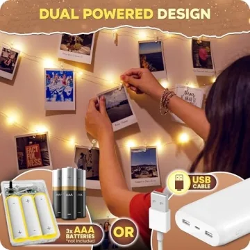 50 LED Warm White Fairy Lights with Photo Clips 16.4 ft