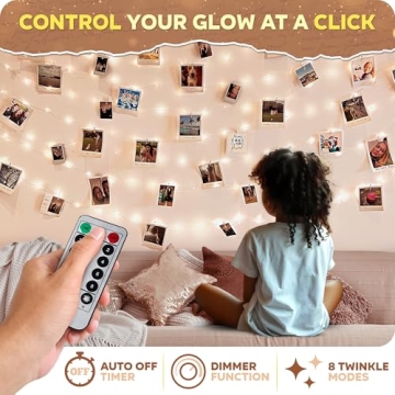 50 LED Warm White Fairy Lights with Photo Clips 16.4 ft