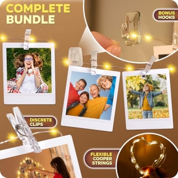 50 LED Warm White Fairy Lights with Photo Clips 16.4 ft