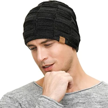Warm Black Slouchy Beanie for Men - Vgogfly