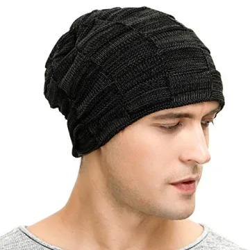 Warm Black Slouchy Beanie for Men - Vgogfly