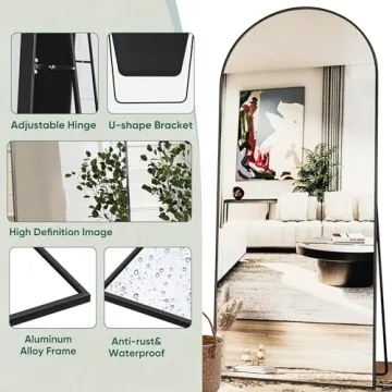 Antok Arched Full Length Mirror, 76"x34" Arched Floor Mirror, Glassless Mirror Full Length with Stand, Floor Mirror Freestanding, Wall Mounted Mirror for Bedroom Living Room, Black