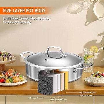 DELARLO 6QT Tri-Ply Stainless Steel Sauté Pan