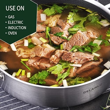 DELARLO 6QT Tri-Ply Stainless Steel Sauté Pan