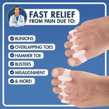 Dr. Frederick's Original Gel Toe Spreaders - 2 ct - Soft Toe Spacers for Bunions & Overlapping Toes - Pain Relief Orthotic for Men & Women - One Size