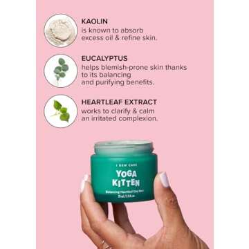 I DEW CARE Korean Heartleaf Clay Mask - Yoga Kitten | Wash-off Clay Mask For Blemish-prone Skin with Kaolin, Heartleaf, and Tea Tree Extract, Home Spa, Korean Skincare, Glass Skin Look, 2.5 Fl Oz