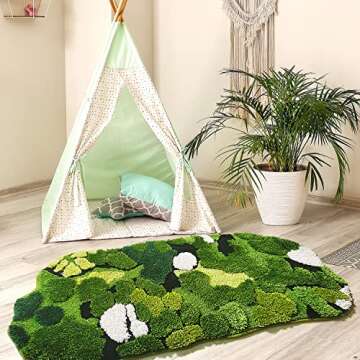 Hifuwan Cute Green Moss Bathroom Runner Rug Long Rectangular Boho Aesthetic Leaf Leaves Bath Mat Shaggy Non Slip Absorbent Shower Mat Decor