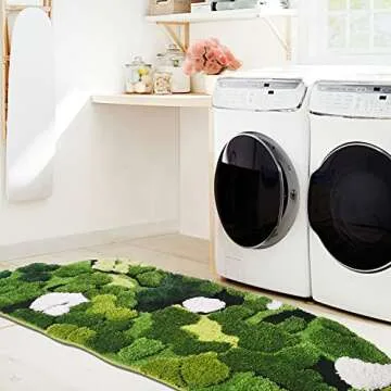 Hifuwan Cute Green Moss Bathroom Runner Rug Long Rectangular Boho Aesthetic Leaf Leaves Bath Mat Shaggy Non Slip Absorbent Shower Mat Decor