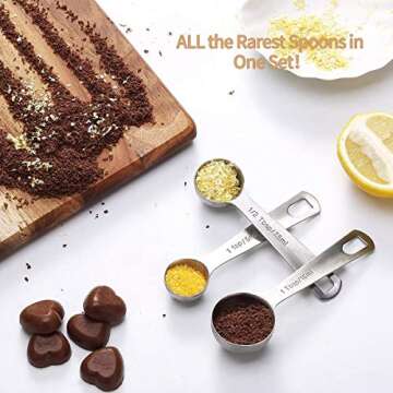 Wuudi Measuring Spoons, Stainless Steel Measuring Cups, All in One Set of 7 for Measuring Dry and Liquid Ingredients