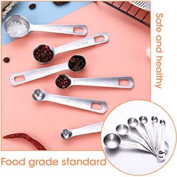 Wuudi Measuring Spoons, Stainless Steel Measuring Cups, All in One Set of 7 for Measuring Dry and Liquid Ingredients